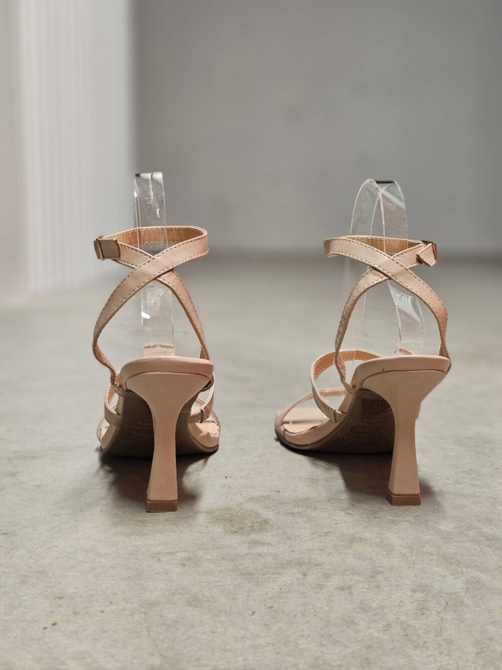 Strappy Nude Beige High Heel Sandals With Square Toe & Adjustable Ankle Strap Fo - Picture 7 of 15